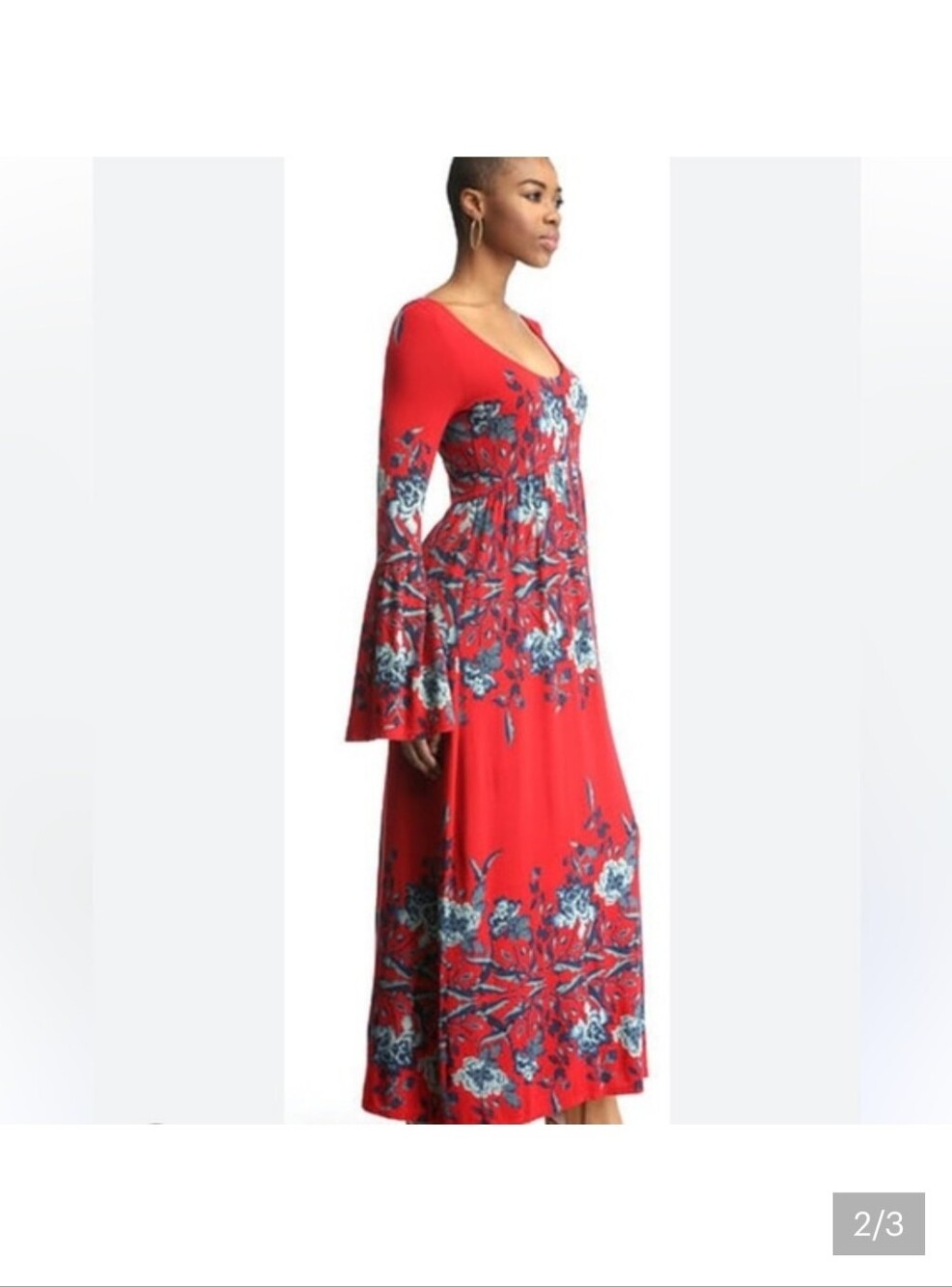 FREE PEOPLE MIDNIGHT GARDEN RED FLORAL BELL SLEEVE MAXI DRESS XS